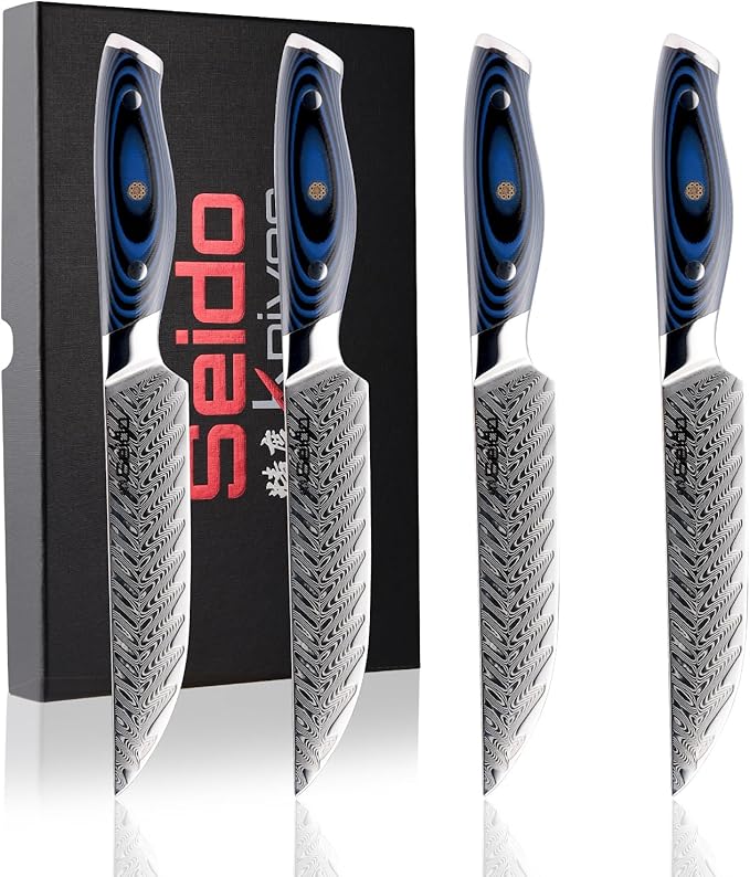 Seido Knives Kanpeki Straight Edge Steak Knives - Set of 4, VG10 Super Steel Cutting Core, Double Beveled Blades for Precision Slicing