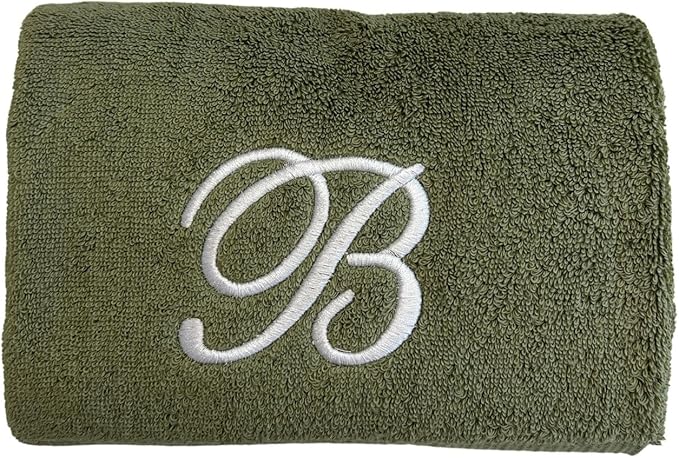 Sage Monogrammed Hand Towels for Bathroom - Luxury Hotel Quality Personalized Initial Embroidered Towel for Powder Room, Spa - GOTS Organic Certified - Set of 2 White Letter A