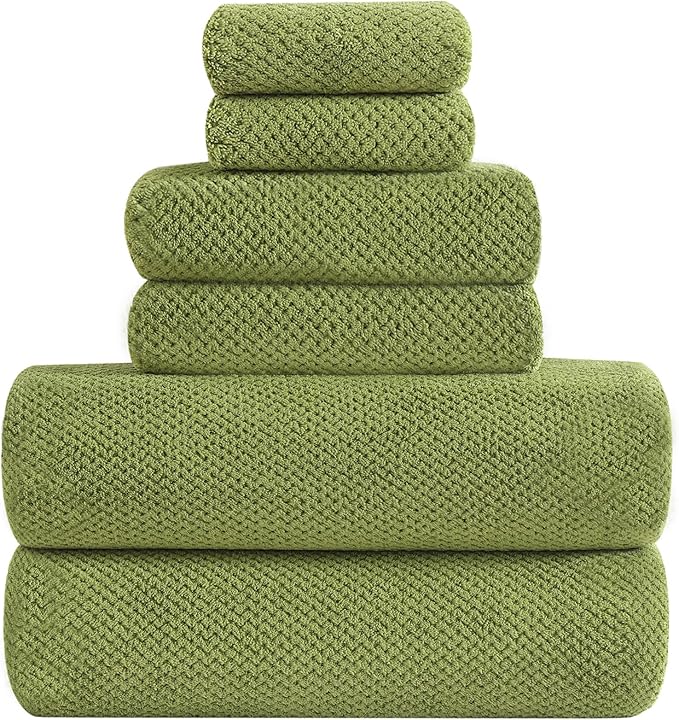 YTYC 29x59 Inch Bath Towels Set of 6 Large, Super Soft Absorbent Lint Free Microfiber Shower Towels for Bathroom 80% Polyester (Lemon Green,6 Piece)