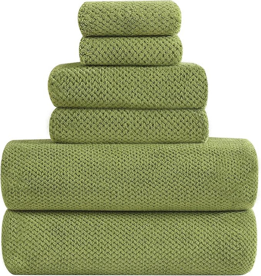 YTYC 29x59 Inch Bath Towels Set of 6 Large, Super Soft Absorbent Lint Free Microfiber Shower Towels for Bathroom 80% Polyester (Lemon Green,6 Piece)