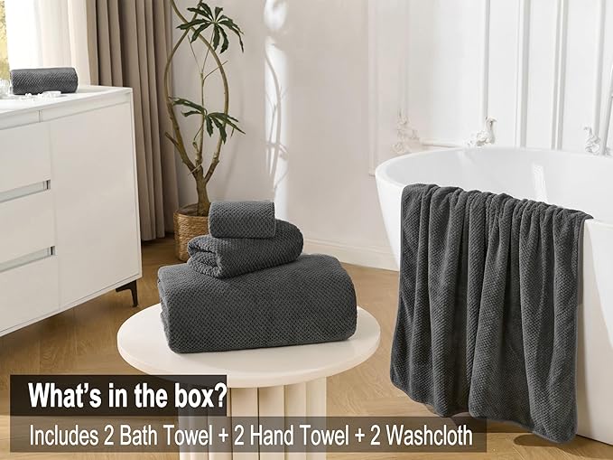 Large Bath Towels Set 30x60 Inches Super Soft Absorbent Quick Dry Luxury Microfiber Shower Towels for Bathroom -Charcoal Grey,Pack of 6