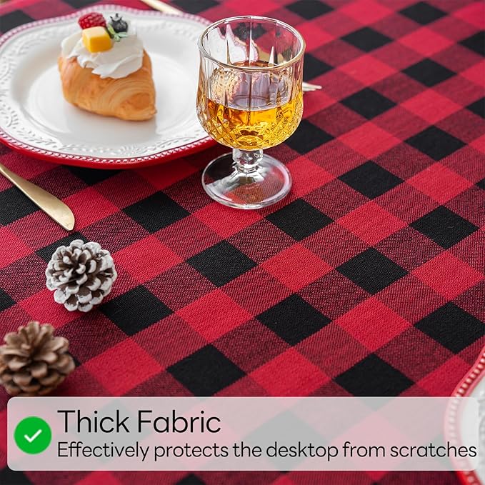 Christmas Gingham Tablecloth Heavy Duty Cotton Blend Red 60x120 inch Plaid Christmas Table Cloth Reusable Waterproof Foldable Tablecloths Xmas Table Cover for New Year Party Decor