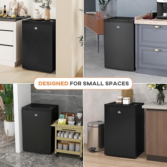 HOMCOM Mini Freezer Countertop, 3 Cu.Ft Compact Upright Freezer with Removable Shelves, Reversible Door for Home, Dorm, Apartment and Office, Black