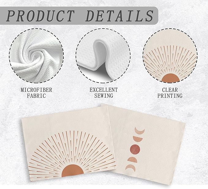 Boho Black Sun Sunrise Sunshine Rainbow Kitchen Towels and Dishcloths Sets of 2,Bohemian Absorbent Drying Cloth Hand Towels Tea Towels for Bathroom,Boho Gifts for Women Girls,16×24 inches (brown)