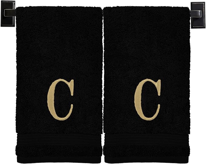 Monogrammed Hand Towels for Bathroom | Luxury Turkish Cotton | Embroidered in USA | Set of 2 | Choose Set Color and Monogram Color | A - Z | Modern Font