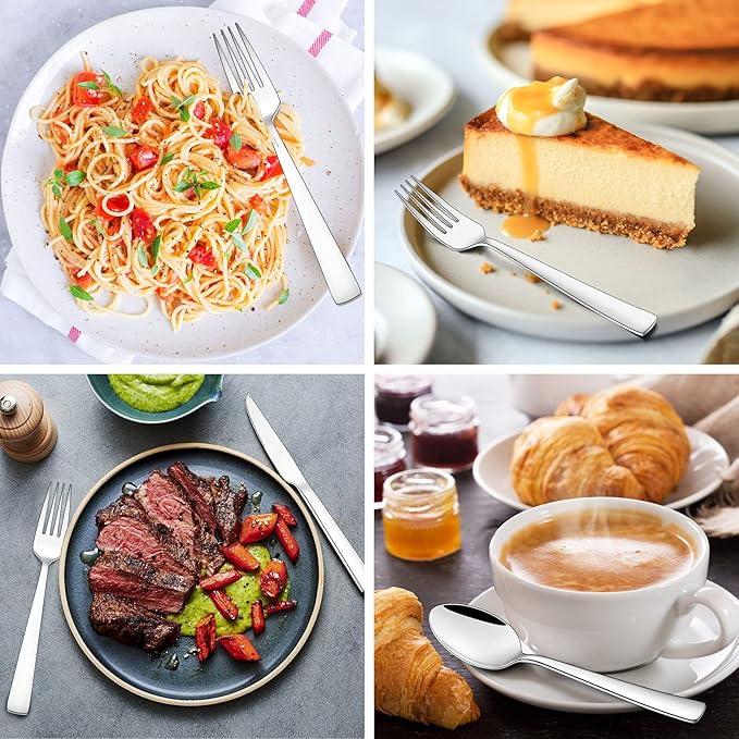 Wildone 40-Piece Silverware Set, Stainless Steel Flatware Square Cutlery Set Service for 8, Eating Utensils Include Knife Fork Spoon, Mirror Polished & Dishwasher Safe