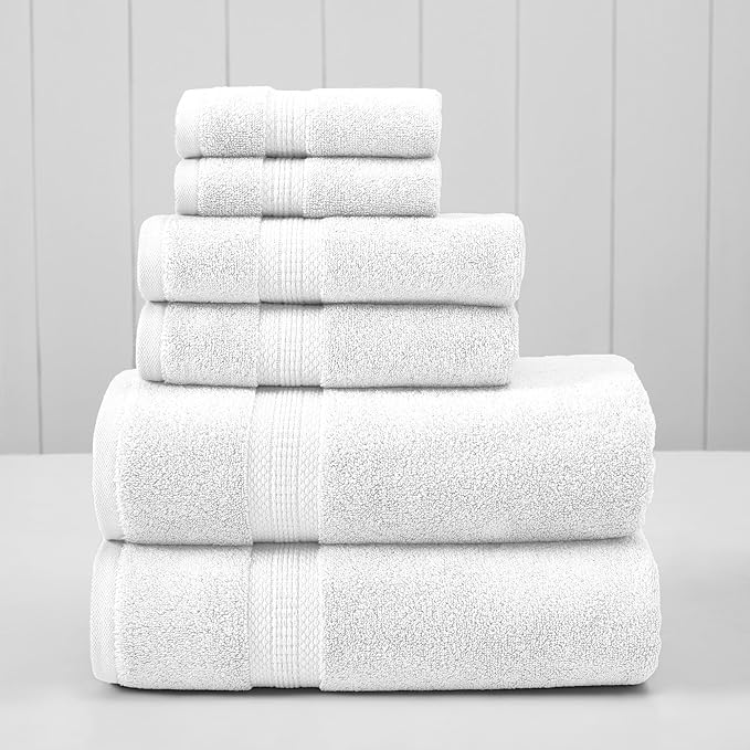 Modern Threads 6-Piece Rayon from Bamboo & Cotton Blend Towel Set - Ultra Soft & Absorbent, White