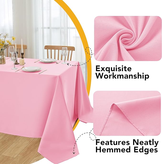 6-Pack Pink Tablecloths for Rectangle Tables, 90 x 156 Inches, Stain-Resistant Polyester Fabric for 8 Foot Tables - Washable Table Covers for Weddings, Banquets, Birthday Parties, Events