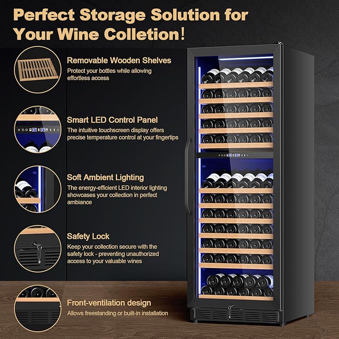 24 Inch Dual Zone Wine Cooler Refrigerator, Large Capacity Freestanding/Built-in Upgraded Professional Wine Fridge with Powerful Compressor, Advanced Cooling System, Quiet Operation, Black
