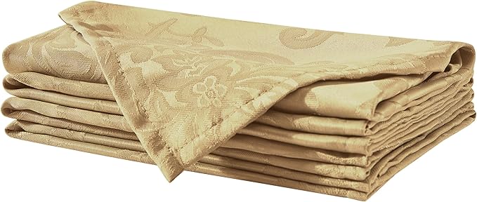 Newbridge Christmas Barcelona Damask Fabric Napkins, Set of 4, Gold – No Iron, Soil Resistant Cloth Napkins for Dining, Parties and Holidays