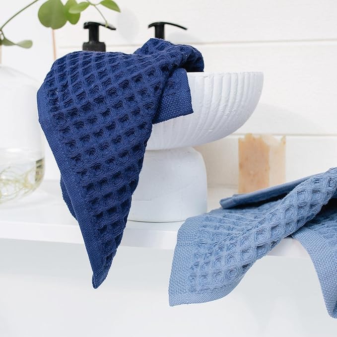 sea me at home Waffle Washcloths Set, 100% Turkish Cotton (Denim)