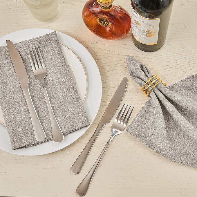 Cloth Napkin Set of 8 Square Washable Reusable Linen Fabric Polyester for Kitchen Dinner Dining Restaurants Wedding Party Banquet Table(Flaxen/17x17 Inch)