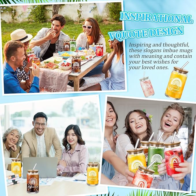 Layhit 12 Set Employee Appreciation Gifts Bulk 16 oz Thank You Glass Cups for Staff Coworker Thanksgiving Christmas Inspirational Glass Cups with Lids Straws Gift Boxes for Office Team Women Teacher