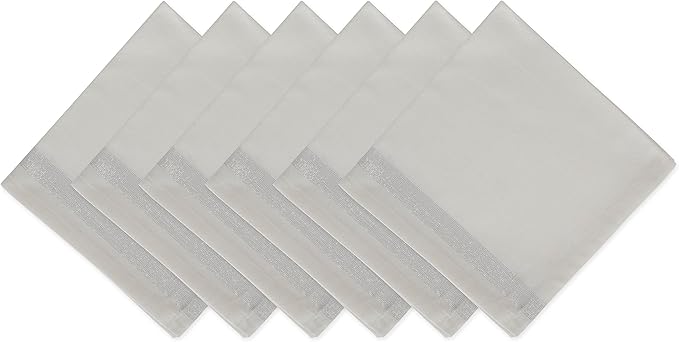 DII Holiday Dining Table Linen Sparkle Metallic Kitchen Décor, Napkin Set, 20x20, Silver Metallic Stripe, 6 Piece
