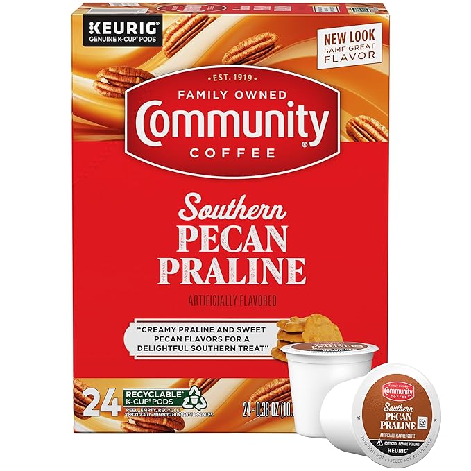 Community Coffee Southern Pecan Praline Flavored 24 Count Keurig K-Cup Coffee Pods, Medium Roast, 24 Count (Pack of 1)