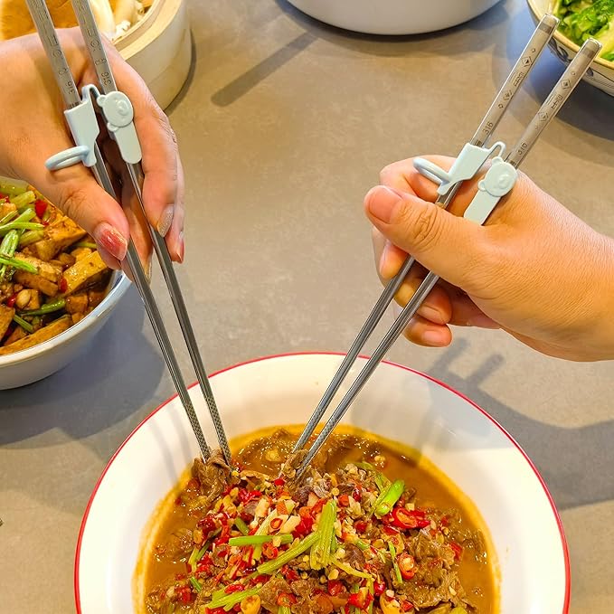 Chopsticks Helper, 5 set Light Blue Holders for 0.276-inch Diameter Chopsticks,Training for kids and Adults,Gift Box Set