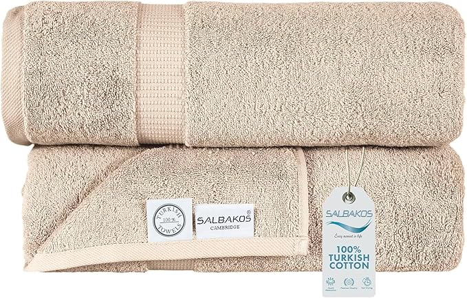 SALBAKOS 100% Turkish Cotton Extra Large Bath Sheet Set of 2 35x70 inch | Heirloom Quality | Hotel & Spa Collection | Soft, Absorbent Oversize Bath Towels | Made in Turkey (Taupe, 2 Bath Sheets)