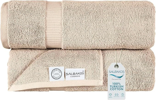 SALBAKOS 100% Turkish Cotton Extra Large Bath Sheet Set of 2 35x70 inch | Heirloom Quality | Hotel & Spa Collection | Soft, Absorbent Oversize Bath Towels | Made in Turkey (Taupe, 2 Bath Sheets)