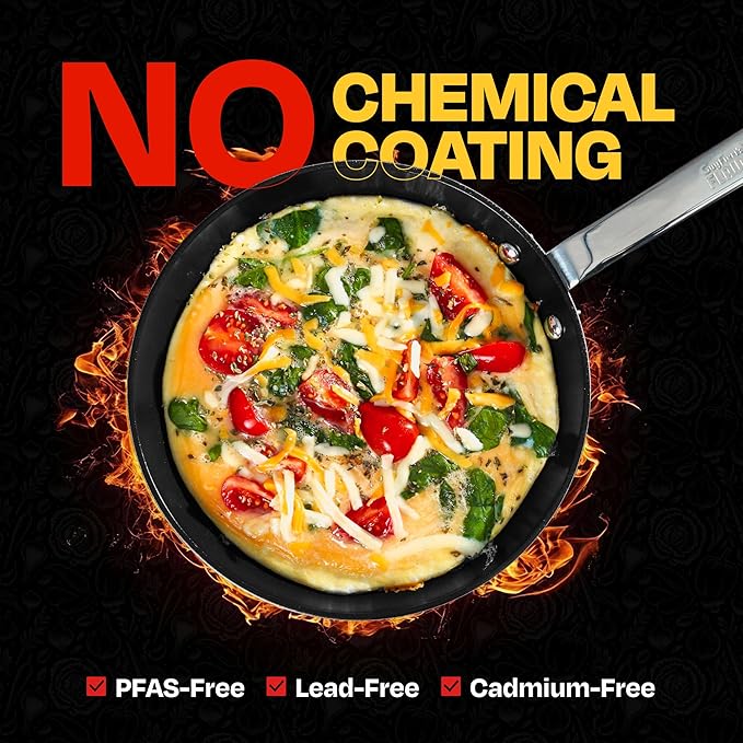 Guy Fieri's Flavortown 2-Piece Ceramic Cookware Set, Nonstick Frying Pan Set 10" and 12", Easy-Clean Kitchen Cookware, Made without PFAS PTFE PFOA, Induction Compatible, Oven & Dishwasher Safe, Black