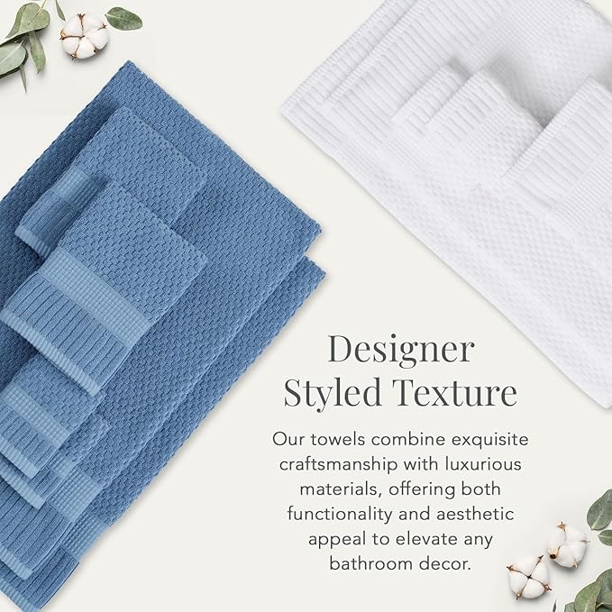 NY Loft 100% Cotton Hand Towel 6 Pack | Super Soft & Absorbent Quick-Dry Hand Towels 16" x 28" |Textured and Durable Cotton | Trinity Collection (6 Pack Hand Towel, Bright White)