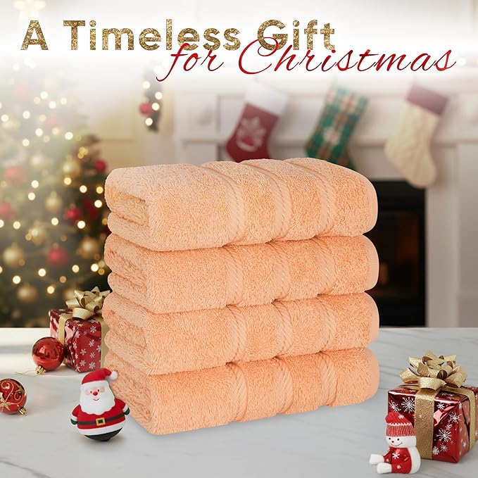 American Soft Linen Luxury Hand Towels for Bathroom, 600 GSM 100% Cotton Turkish 4 Piece Hand Towel Set, 600 GSM Hand Face Towels for Kitchen, Peach Hand Towels
