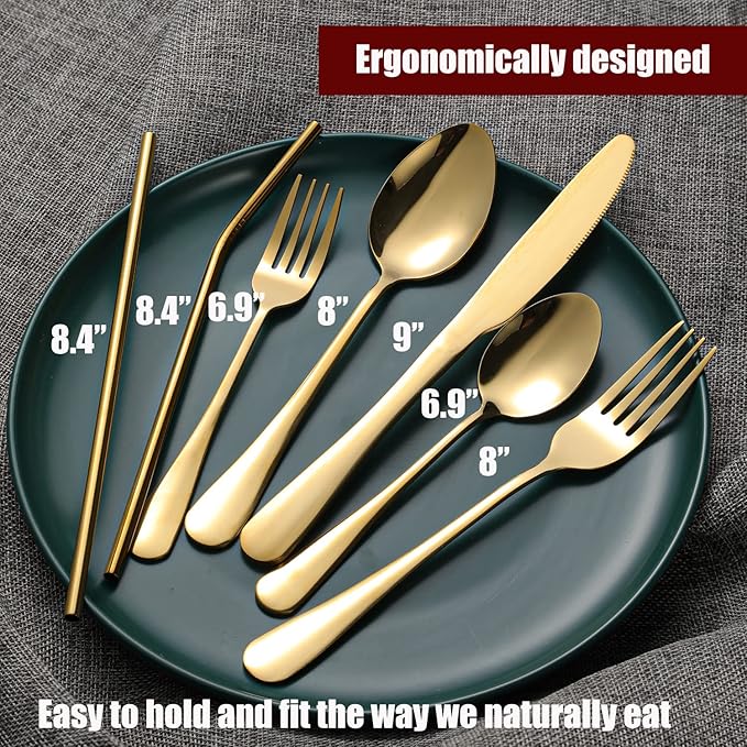 84 Pieces Gold Silverware Service for 12 Flatware Set Stainless Steel Utensils Cutlery Set Dishwasher Safe Flatware (Gold, 84)