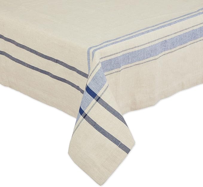 DII French Stripe Dining Table Collection Farmhouse Style Tablecloth, 60x84 Inches, Taupe/Blue