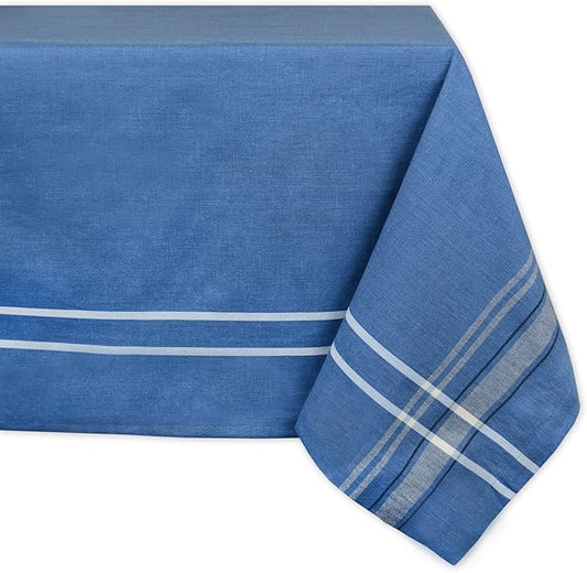 DII French Stripe Tabletop Collection Farmhouse Style Dining Table Linen Tablecloth, 60x84, Blue Chambray