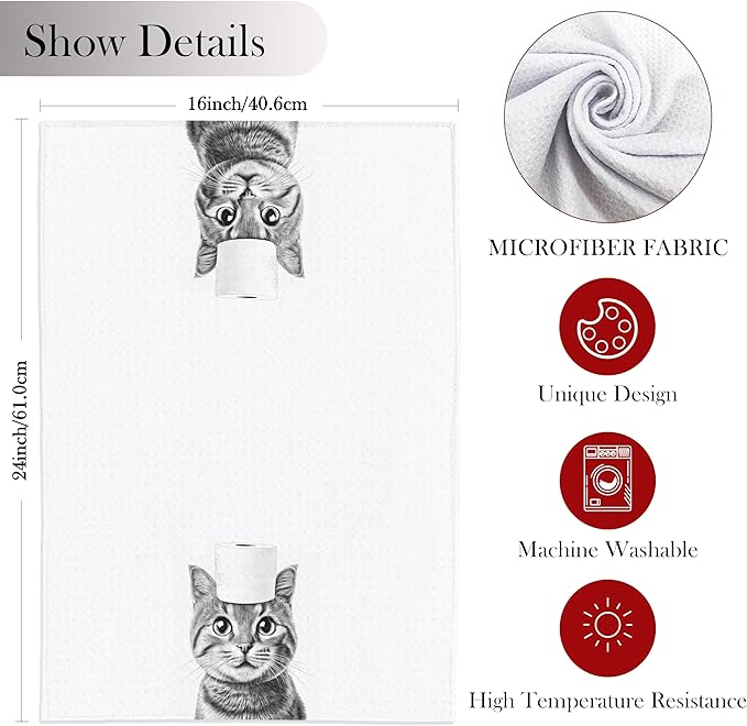 Cat Bathroom Hand Towels, 16x24 Inch, Microfiber, Cat 1