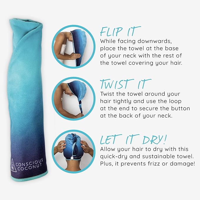 Conscious Coconut Quick Dry Hair Towel for Frizz-Free Hair, Super Absorbent Towels Made from Recycled Bottles, Fast Drying Hair Towel, Bath Accessories, Great Gift for Women