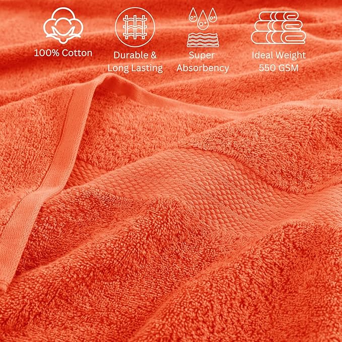 LANE LINEN 100% Luxury Cotton Bath Towel Set - Durable, Quick Dry, Ultra Soft & Highly Absorbent - 4 Bath, 4 Fingertip, 6 Hand Towel, 8 Washcloths, 2 Bath Sheets - Ring Spun Technology - Tiger Lily