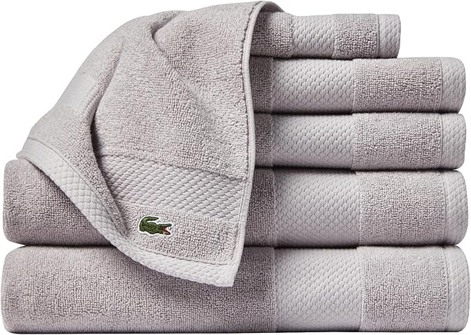 Lacoste Heritage Supima Cotton 6-Piece Towel Set, 2 Bath Towels, 2 Hand Towels, 2 Washcloths, Microchip – Highly Absorbent & Quick Drying, Bathroom Essential, Machine Washable