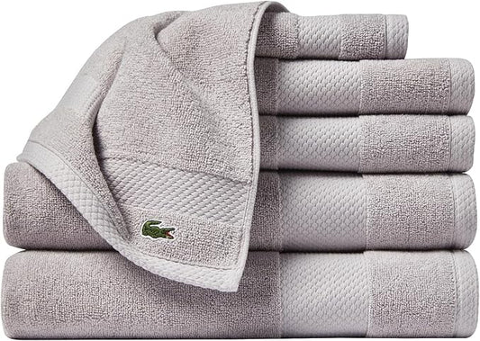 Lacoste Heritage Supima Cotton 6-Piece Towel Set, 2 Bath Towels, 2 Hand Towels, 2 Washcloths, Microchip – Highly Absorbent & Quick Drying, Bathroom Essential, Machine Washable