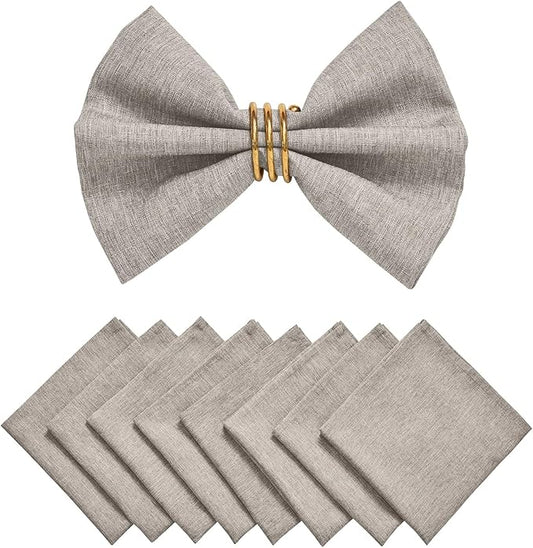 Cloth Napkin Set of 8 Square Washable Reusable Linen Fabric Polyester for Kitchen Dinner Dining Restaurants Wedding Party Banquet Table(Flaxen/17x17 Inch)