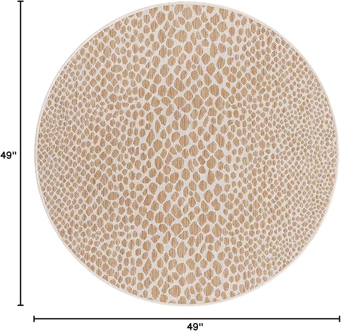 Unique Loom Outdoor Collection Area Rug - Cape Town (4' 1' Round, Dark Beige/ Ivory)