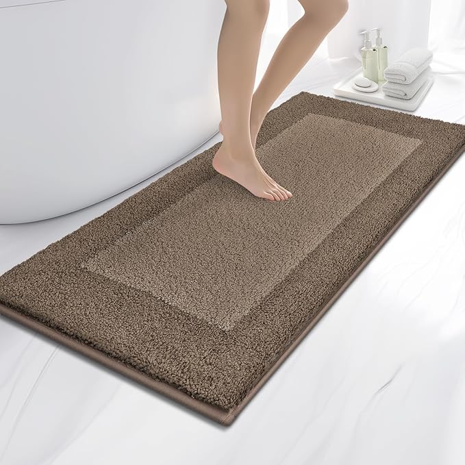 Bathroom Rugs 24" x 60", Non-Slip Extra Soft Absorbent Bath Rugs, Machine Washable Quick Dry Bath Mats for Bathroom Floor, Shower, Bathtub and Sink, Grayish Brown & Coffee