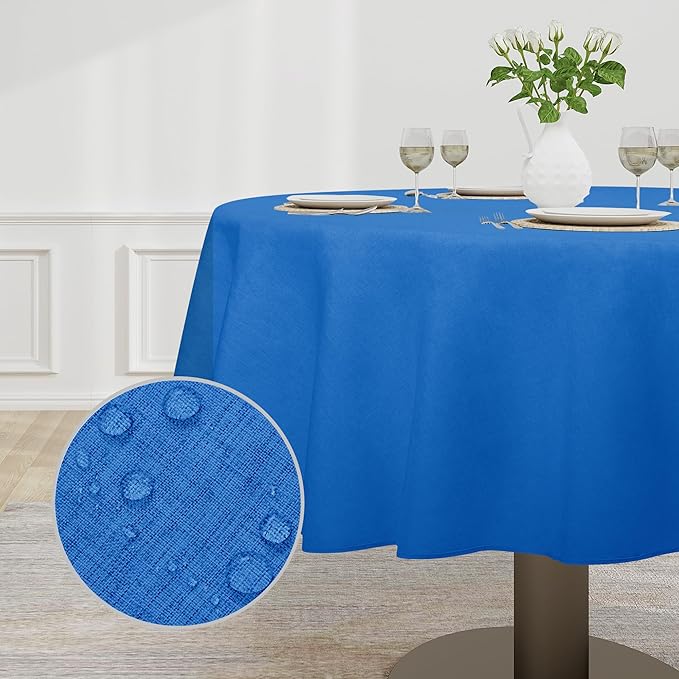 Easy-Going Faux Linen Waterproof Spill-Proof Tablecloth Stain Resistant Round Table Cloth Wrinkle Free Decorative Fabric for Kitchen, Dining, Party, Weddings, Restaurants (60 in-Round, Royal Blue)