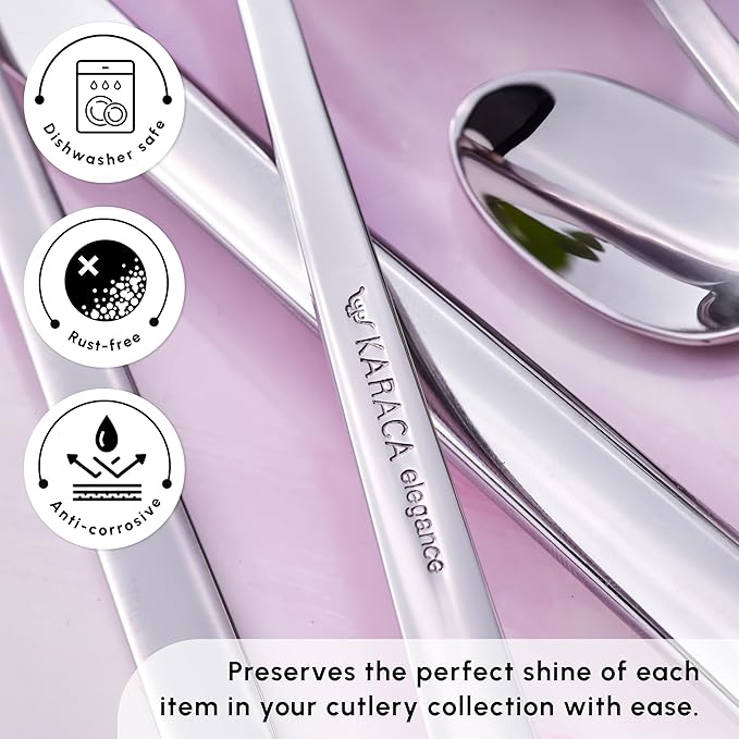 Karaca Tivoli Silver 30-Piece Cutlery Set, for 6 People, 18/10 Stainless Steel Cutlery Set, Heat Resistant, Corrosion Resistant, 3mm Thick, Silver
