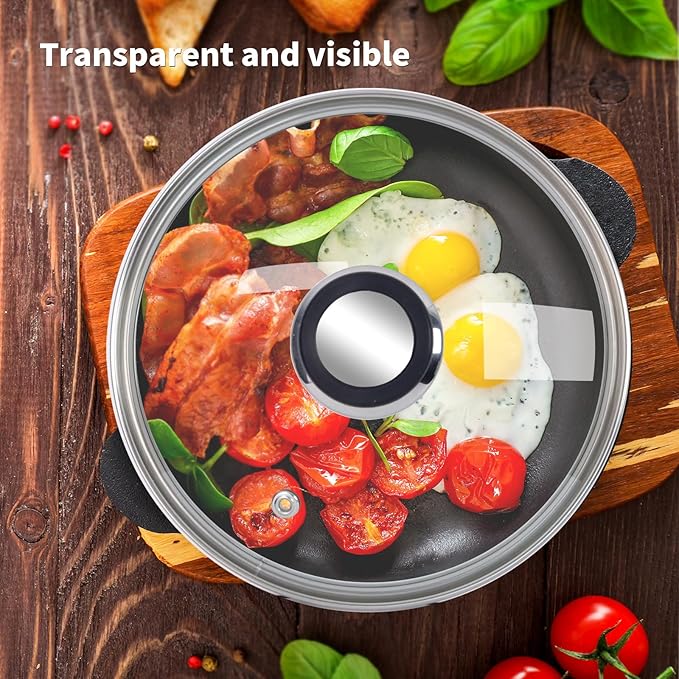 8" Tempered Glass Pan Lid with Steam Vent, Thickened to 4mm and Dishwasher Safe and Oven up to 480℉, Universal Lid Fit for Cast Iron Skillets, Frying Saute Pan, Cooking Pot