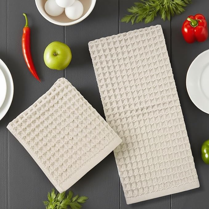 Jacquotha Waffle Hand Towels 2-Piece (Mist White) – Cotton, Quick Dry, Lint Free, 13” x 29”