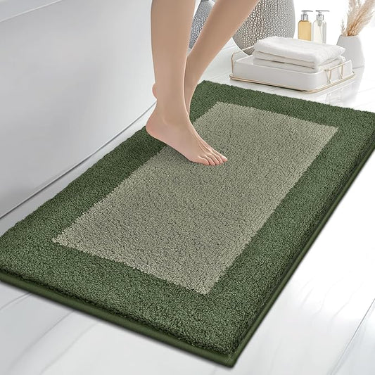 Bathroom Rugs 24" x 36", Non-Slip Extra Soft Absorbent Bath Rugs, Machine Washable Quick Dry Bath Mats for Bathroom Floor, Shower, Bathtub and Sink, Sage Green & Budding Green