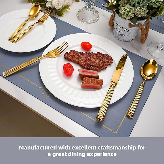 20-Piece Heavy Duty Gold Silverware Set for 4, 18/10 Stainless Steel Flatware Gold, Extra Thick Heavy Weight, Ideal for Wedding Gift