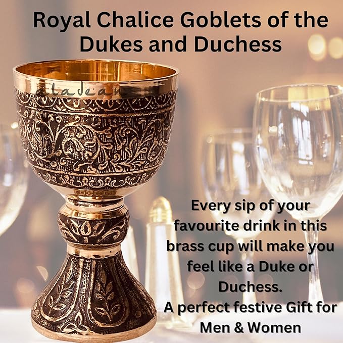 Vintage Chalice Medieval Goblet | 1x Solid Brass Red Wine Glass Cups of Royal King Arthur - Renaissance, Birthday Gifts Christmas Wedding Anniversary Novelty Ceremonial Drinkware (Duke Goblet)