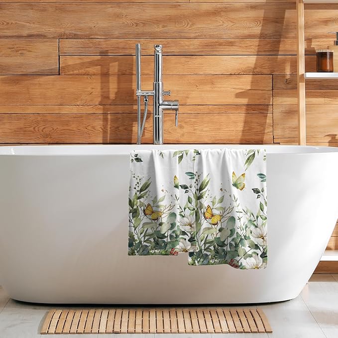 Sage Green Leaves Hand Towels for Bathroom Set of 2 Spring Green Floral Bath Towels 14X28 Inch Spring Kitchen Towels Soft Absorbent Decorative Quick Drying Fingertip Towels for Shower Face Gym Spa