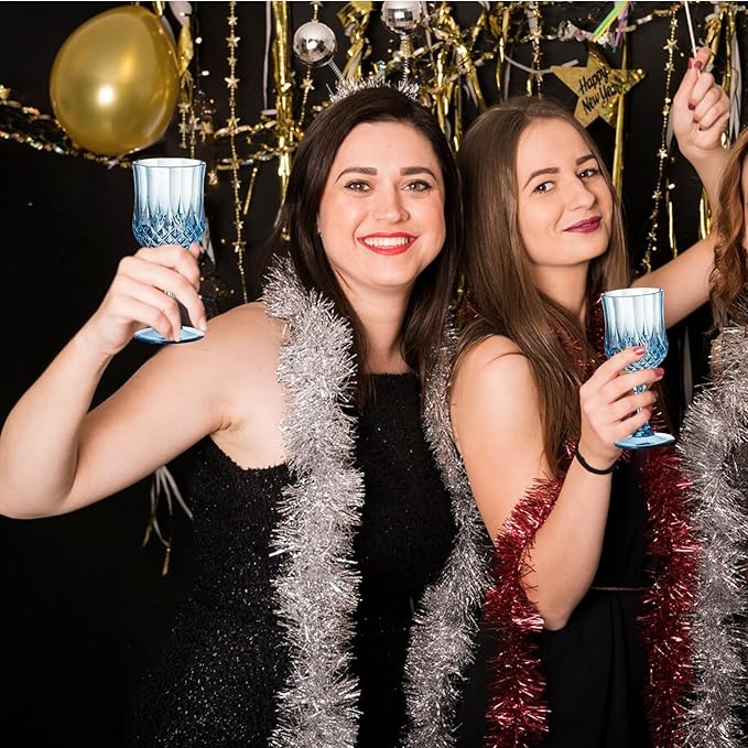 XUWAIDSGN 7oz Plastic Vintage Wine Glasses Drinking Glasses Unbreakable Wedding Glassware Crystal Water Goblets Reusable Drinkware Vintage Champagne Flutes (100, Blue)