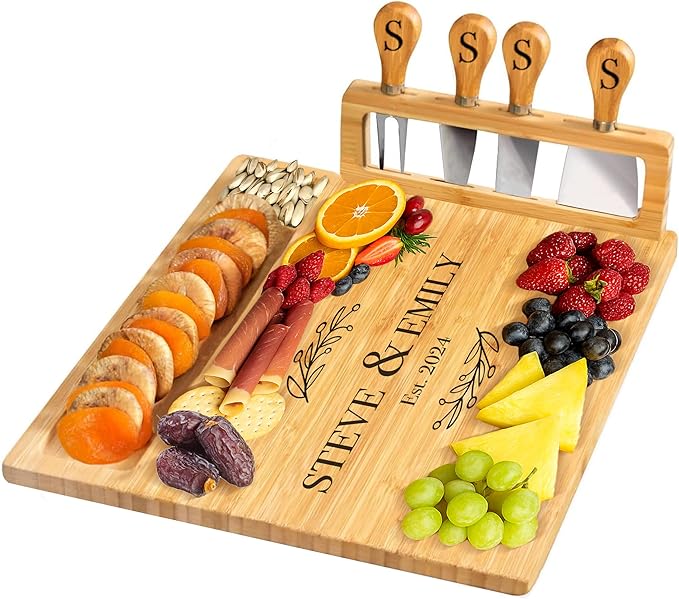 RoyalHouse Personalized Charcuterie Board, Custom Bamboo Engraved Cheese Board, Perfect for Weddings, Bridal Showers, and Special Occasions