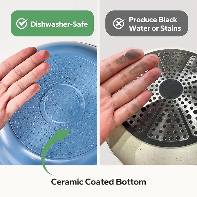 Redchef Non Stick Ceramic Frying Pan Set, Non Toxic Ceramic Pans for Cooking, 8" 9.5" 11" Skillet Set, No PFAS & PTFE & PFOA with Stainless Steel Handle, Dishwasher & Oven Safe Max up to 842°F (Blue)