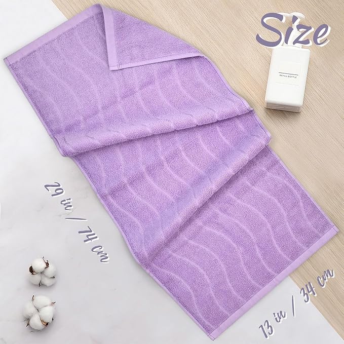2-Piece Cotton Hand Towels Lavender, Ultra Soft and Highly Absorbent Towels for Bathroom, Small Size 13 x 29 Inches, Wavy Stripe Jacquard