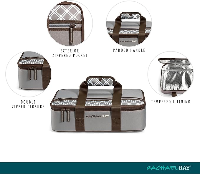 Rachael Ray Lasagna Lugger, Thermal Insulated Casserole Carrier for Hot or Cold Food, Lugger Tote for Potluck, Parties, Picnic, and Cookouts, Fits 9" x 13" Baking Dish