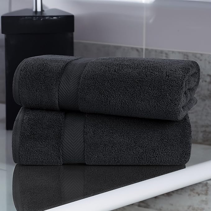 Superior Zero Twist 100% Cotton Bath Sheet Towels, Super Soft, Fluffy and Absorbent, Premium Quality Oversized Bath Sheet Set of 2 - Black